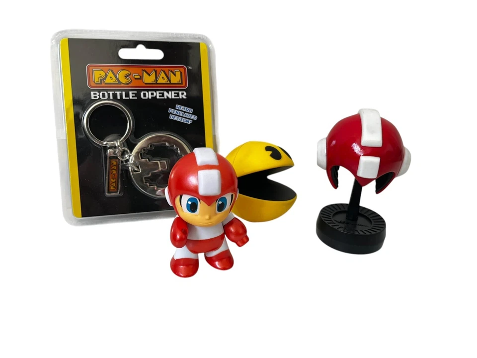 Official Capcom Mega Man Red Figure Helmet + Pacman Keyring and Stress Ball - Image 1 of 1