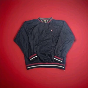 Vintage Jerzees Pullover Windbreaker Nylon Men's Large Navy Elastic Cuff - Picture 1 of 9