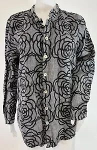 Flax Women's Size S Shirt Roses Floral 100% Linen Lagenlook Button Front Top - Picture 1 of 6