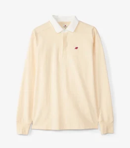 New Balance Polo Long Sleeve Cream Made In USA Size Medium - Picture 1 of 8