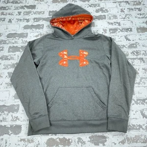 Under Armor Hoodie Women Medium Gray Orange Sweatshirt Sweater Storm Semi Fitted - Picture 1 of 11