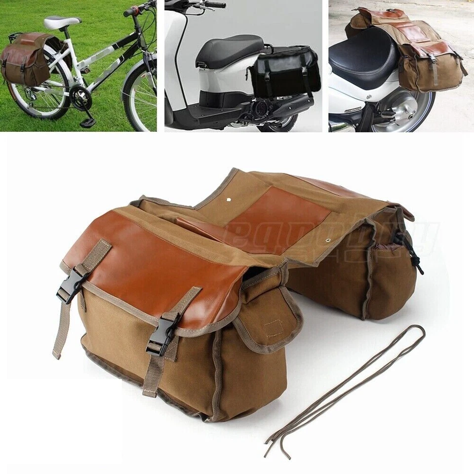 Universal Waterproof Canvas 35-40L Saddlebag Luggage Bag For Motorcycle Bike - Image 1 of 4