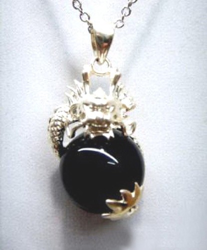 VETEMENTS Collana catena ciondolo sfera onice agata nera originale bobina drago 18 kg moda