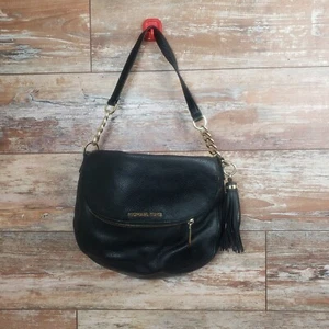 Michael Kors Bedford Tassel Black Pebbled Leather Shoulder Bag Purse - Picture 1 of 8