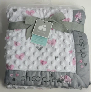 NWT Just Born Oh So Cute Elephant White Pink Grey Hearts Satin Trim Baby Blanket - Picture 1 of 5