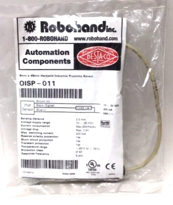 Robohand OISP-011 Inductive Proximity Sensor 8mm X 45mm Hardwire OISP011 - Image 1 of 4