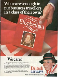 British Airways Airlines 1978 Publicité'Vintage We Care ! Elizabethan Service - Afbeelding 1 van 1