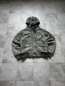 Vntg Washed Bomber LGB If Six Was Nine Style Faux Fur Zip Cropped Bomber Jacket - Picture 1 of 17