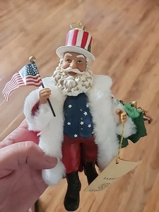 Kurt Adler American Santa Christmas Figurine Stars & Stripes Patriotic Ornament  - Picture 1 of 7
