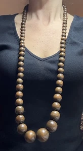 Vintage Chunky Brown Wooden Bead Necklace Boho 32” Long Graduated Beads Nice - Picture 1 of 6