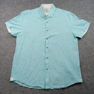 Report Collection Resort Shirt Mens Large Aqua Linen Short Sleeve Button Down - Picture 1 of 7
