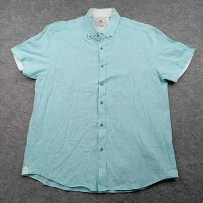 Report Collection Resort Shirt Mens Large Aqua Linen Short Sleeve Button Down - Image 1 of 4