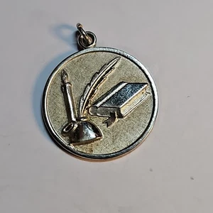 Wells Sterling Silver Medal, Book, Quill, Inkwell And Candle, Vintage - Picture 1 of 6