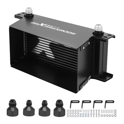 16 Row Aluminum Transmission Oil Cooler Kit Universal AN-10 Inlet Outlet Black - Image 1 of 4