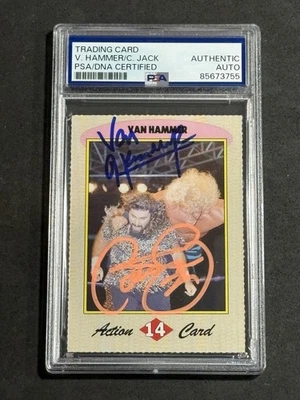 CACTUS JACK & VAN HAMMER 1992 WCW MAGAZINE SIGNED AUTOGRAPHED CARD PSA/DNA - Image 1 of 2