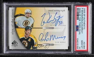 2005-06 SP Authentic Patrice Bergeron Glen Murray #D-BM PSA 10 GEM MT Auto - Image 1 of 2