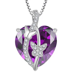 Collana Farfalla Argento Sterling 925 Cuore Febbraio Pietra Nascita Ametista Ma... - Foto 1 di 6