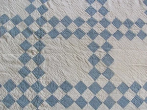 Antique  Double Irish Chain  blue finely hand quilted cotton quilt 76 x 87 in - Picture 1 of 10