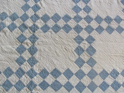 Antique  Double Irish Chain  blue finely hand quilted cotton quilt 76 x 87 in - Image 1 of 4