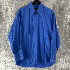 Kenneth Cole Size 16 32-33 Cotton Button Shirt Blue Long Sleeve Collar Pocket - Picture 1 of 8