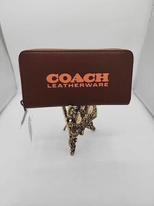 Coach C6699 Leatherware Brown/ Orange Full Zip Wallet OUTLET - Picture 1 of 11