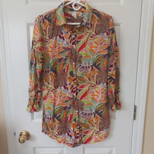 C&C CALIFORNIA Women's Floral Linen Blend Hawaiian Button Top Casual Summer M - Picture 1 of 4