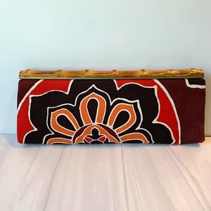 Vintage Banana Republic Linen Clutch Bamboo Snap Closure Vintage Retro - Picture 1 of 17