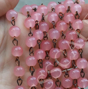 12" glass 8mm bead prism strand part Peach Flamingo Opaline lamp chandelier bras - Picture 1 of 4