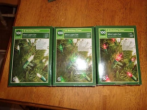 LOT OF 3 HOLIDAY TIME 100 COUNT MINI LIGHT SETS CLEAR, GREEN & RED W/ GREEN WIRE - Picture 1 of 2
