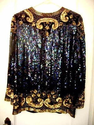 MADRE DE LA NOVIA, IRIDISCENTE, LENTEJUELAS, CUENTAS, CHAQUETA, DORADO, AZUL OSCURO, M Foto 1 de 4