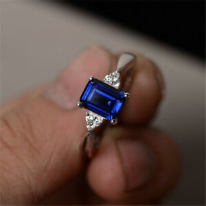 Women Silver Morganite Blue Zircon Ring Engagement Wedding Jewelry Size 5-10
