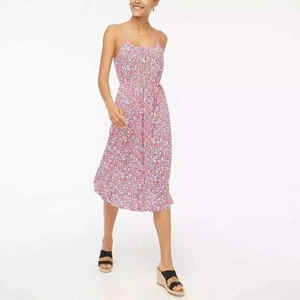 J. Crew Floral Print Ruffle Midi Curved Hem Dress Women’s 2 Sleeveless Red Blue - Bild 1 von 12
