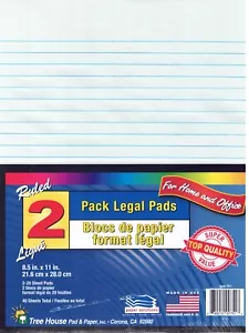 2 Stück VOLLE GRÖSSE 8,5 x 11 Zoll WEISSE RECHTLICHE NOTIZPADS gefüttert 40 BLATT Made in USA - Bild 1 von 3