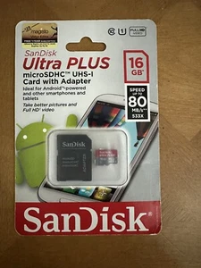SanDisk 16GB Ultra Plus Micro SDHC UHS-1 Memory Card with Adapter - Picture 1 of 2