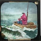 ANTIQUE GLASS MAGIC LANTERN SLIDE IMAGE PICTURE THE RAFT MOTHER AND CHILD 