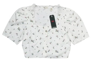 Levi's Floral Print Square Neckline Short Sleeve Blouse Top XL NWT Cloud Dancer - Picture 1 of 2