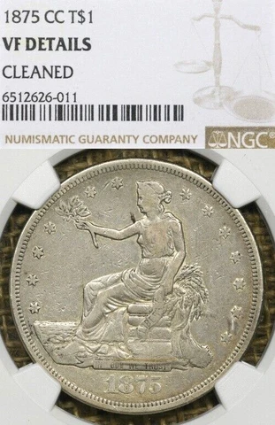 1875-CC T$1 NGC VF Details Trade Dollar Carson City Cover