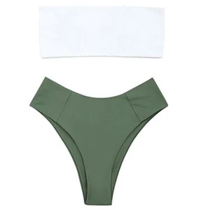Swimwear Two Pieces Solid Color High Cut Bandeau Bikini Set Sz M - Picture 1 of 5