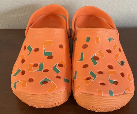 Fan Clogs-Orange & Green Clogs-Miami Hurricanes size men 5,  women 7 Pre-Owned Cover