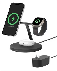 Belkin MagSafe-Compatible Charger, 3-in-1 Wireless Charging Station, Qi2-Cert - Picture 1 of 4
