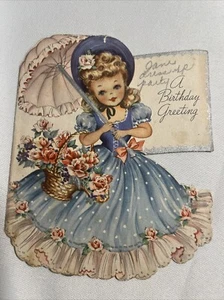 A Birthday Greeting Victorian Girl Vintage Greeting Card Forget Me Not T17 - Picture 1 of 8