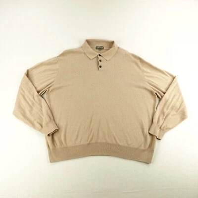 Мужской свитер Orvis 2XL хаки бежевый желтовато-коричневый поло хлопок шелк кашемир пуловер вязаный - Изображение 1 из 4