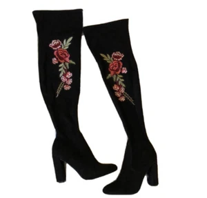 Zigi Soho Over The Knee Boots Black Suede High Heel Embroidered Sz 7 Mozee NEW - Picture 1 of 9