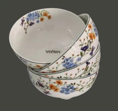 New Mikasa Quinn Set 4 Cereal Soup Bowls 6" Bone China White MIKASA Flowers