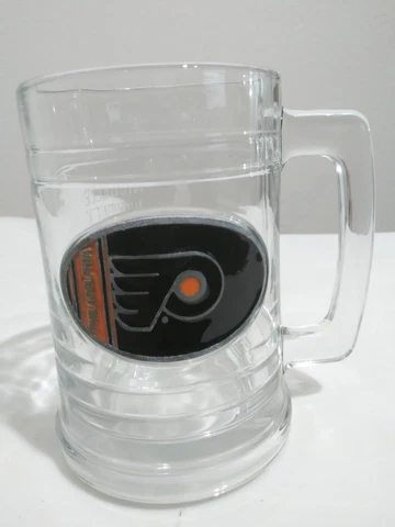 Officially Licensed PHILADELPHIA FLYERS GLASS HANDLE BEER MUG STEIN Custom Etch Cover