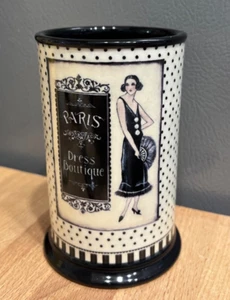 HF Kim Poloson Ceramic Cup Paris Dress Boutique Black Cream Toothbrush Tumbler - Picture 1 of 6
