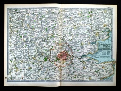 Mapa do século 1897 Londres vizinhança Inglaterra Oxford Canterbury Ipswich Luton Bedford - Imagem 1 de 3