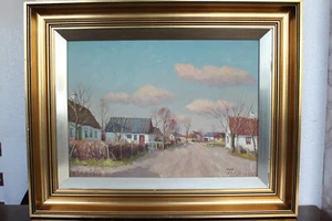 DEKORATIVES DÄNISCHES GEMÄLDE "DÄNISCHE DORFSTRAßE" SIGNIERT #11705 - Bild 1 von 3