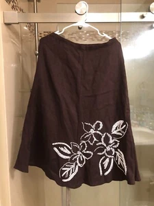 100% Linen Y2K Floral Skirt with Embodied Flowers Partially Stretchy Waist NWOT - Picture 1 of 6