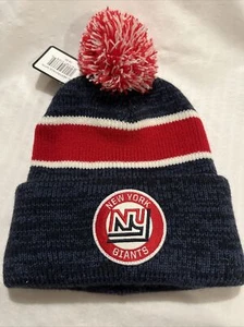 '47 New York Giants Cuffed Navy with Red/White Stripes Pom On Top Knit Hat * NWT - Picture 1 of 5